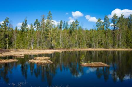 picture of a lake in sweden - clouds in blue sky 